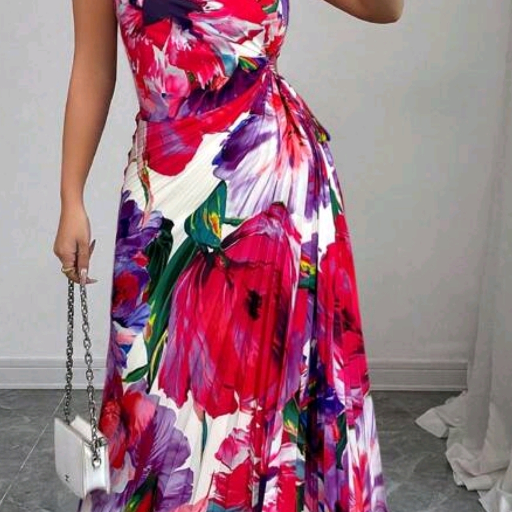 SHEIN One Shoulder Floral Dress - Red and Purple